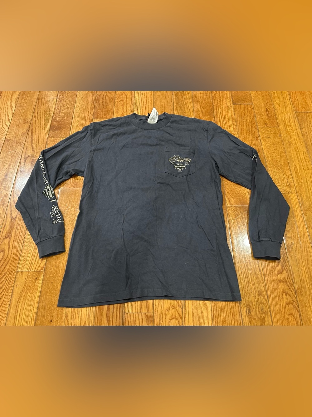 Vintage Harley Davidson‎ Shirt L Tilley Salisbury NC Long Sleeve Pocket Tee Gray - Picture 2 of 8